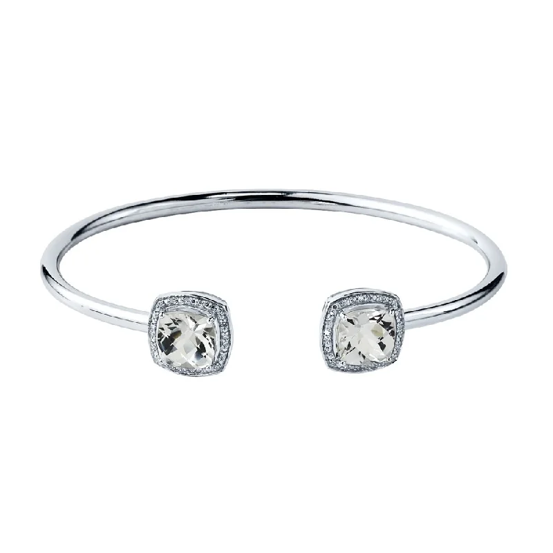 Auriya 5ct Cushion-Cut White Topaz Gold over Silver Bangle Bracelet with Diamond Accents