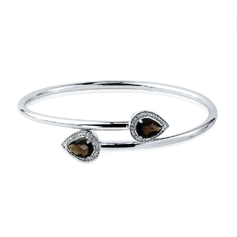 Auriya 2ct Pear-cut Natural Smoky Quartz Gold over Silver Bangle Bracelet with Diamond Accents