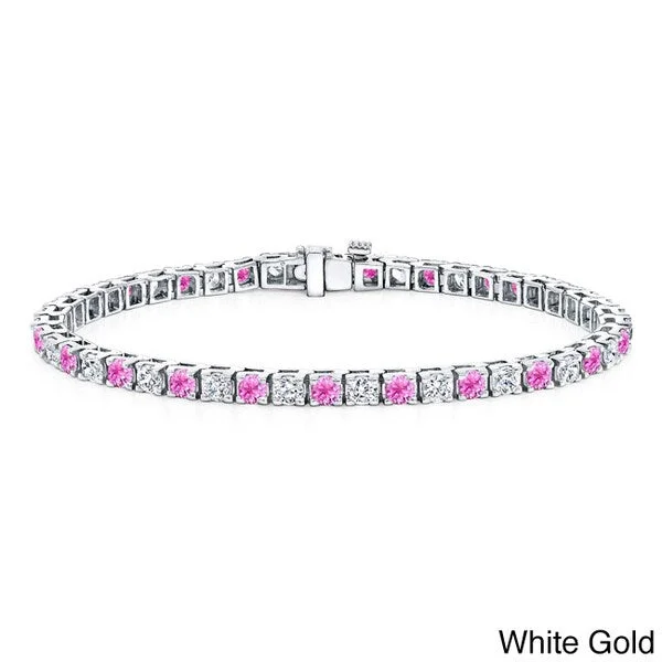 Auriya 5ct Round Pink Sapphire and 5ctw Diamond Tennis Bracelet 14k Gold