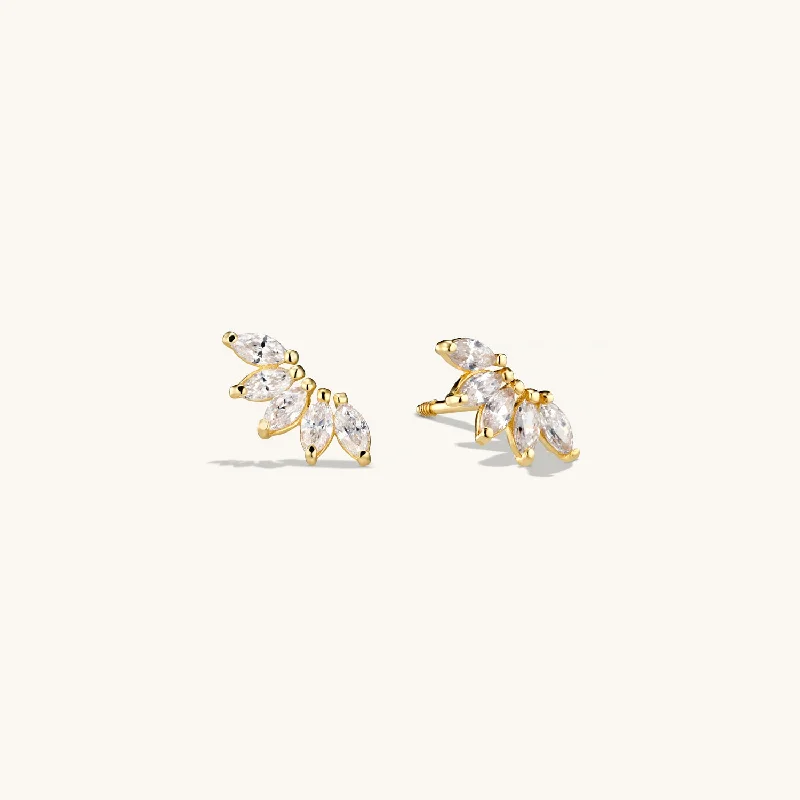 women sparkling earrings -Solid Gold Marquise Stud