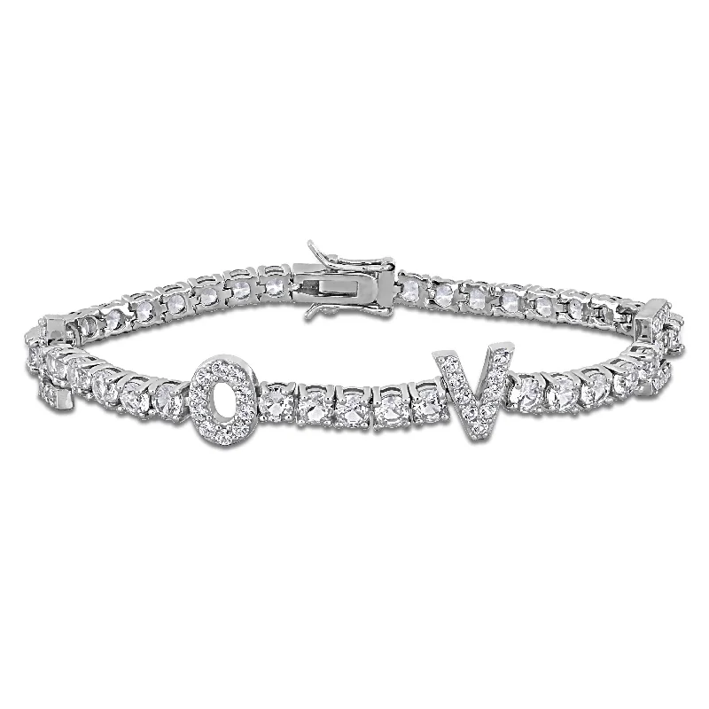 Miadora 13 1/4ct TGW Created White Sapphire LOVE Design Bracelet in Sterling Silver-75 in