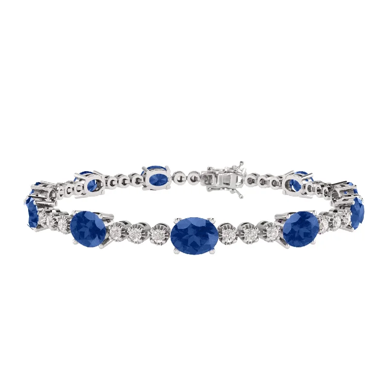 Sterling Silver Blue Sapphire and White Topaz Tennis Bracelet-7.25"