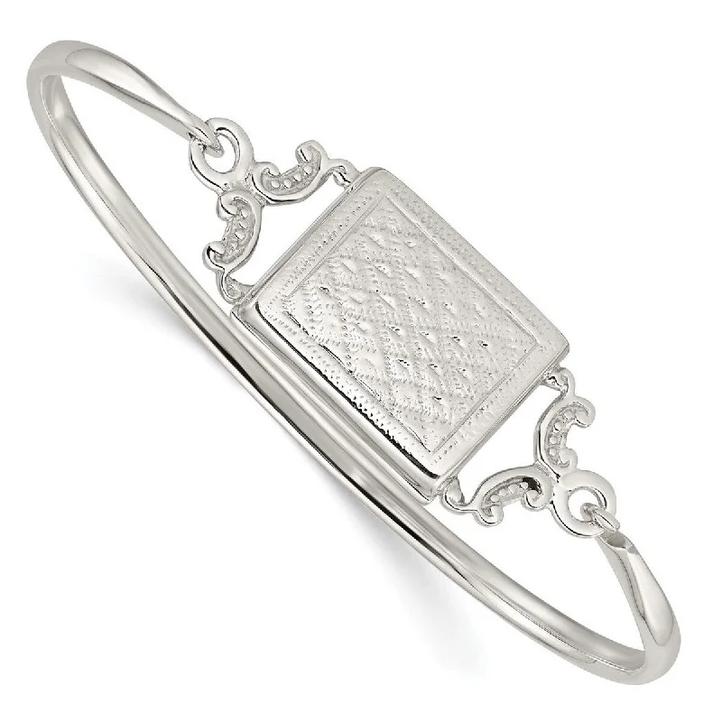 Curata 925 Sterling Silver 7" Ornate Rectangular 20mm Locket Bangle Bracelet