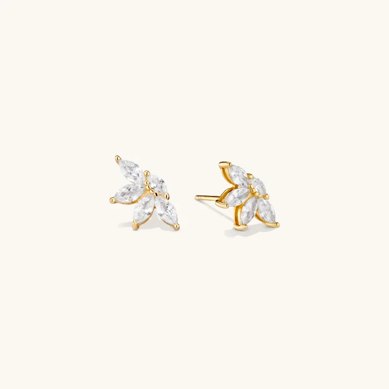 women silver earrings -Navette Gemstone Studs In Gold