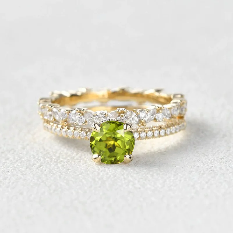 women beaded bangles -1.0ct Round Peridot Cluster Vintage Gold Ring Set 2pcs