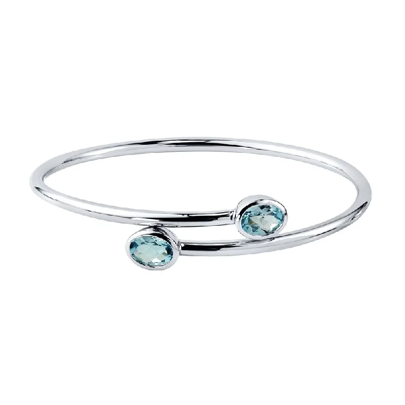 Auriya 2 3/4ct Oval Sky Blue Topaz Bypass Bangle Bracelet Gold over Silver