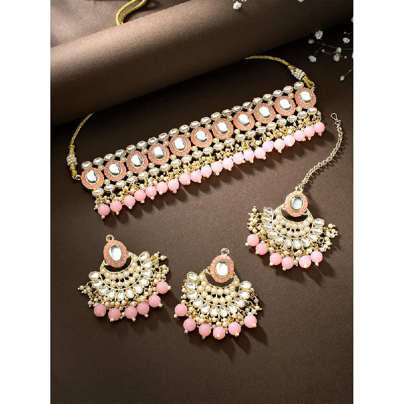 women silver necklaces -Etnico Gold Plated Traditional Kundan Choker Necklace Set Gift for Women & Girls(K7228Pi)