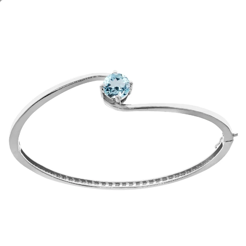 Sterling Silver with Aquamarine Solitaire Bangle Bracelet-8.0''