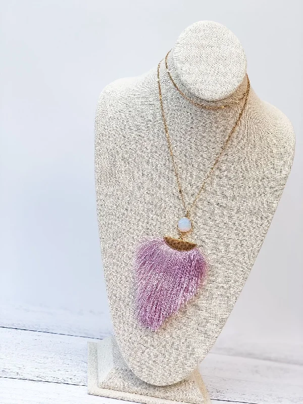 women short necklaces -Fringe Stone Statement Necklace - Lilac