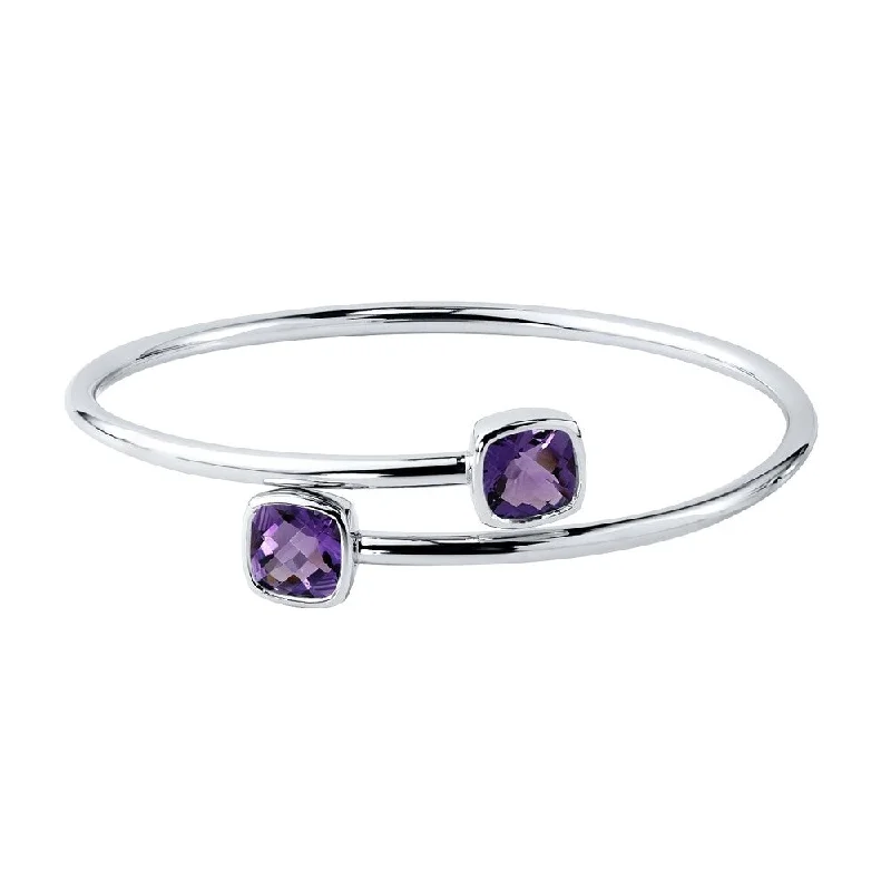 Auriya 4ct Cushion Purple Amethyst Bypass Bangle Bracelet Gold over Silver