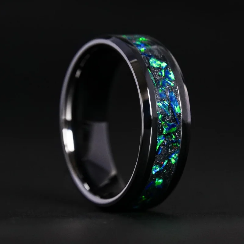 women statement bangles -Black Emerald Opal Glowstone Ring