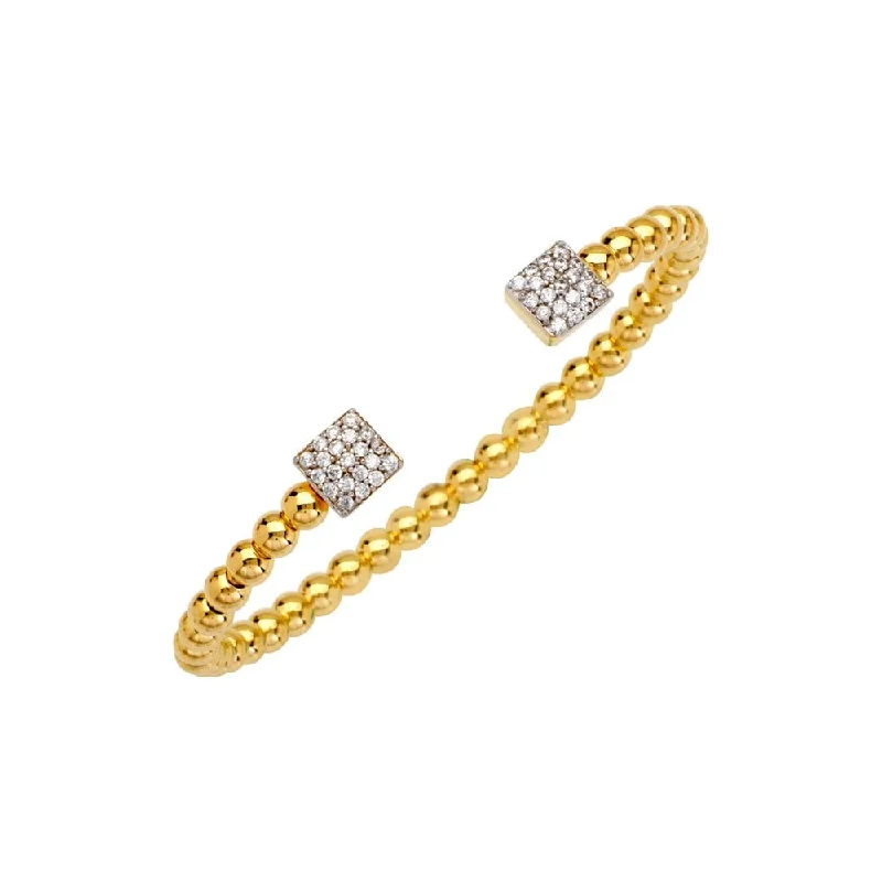 Curata 925 Sterling Silver Gold Plated Cubic Zirconia Square Endcap Bead Adjustable Cuff Bracelet