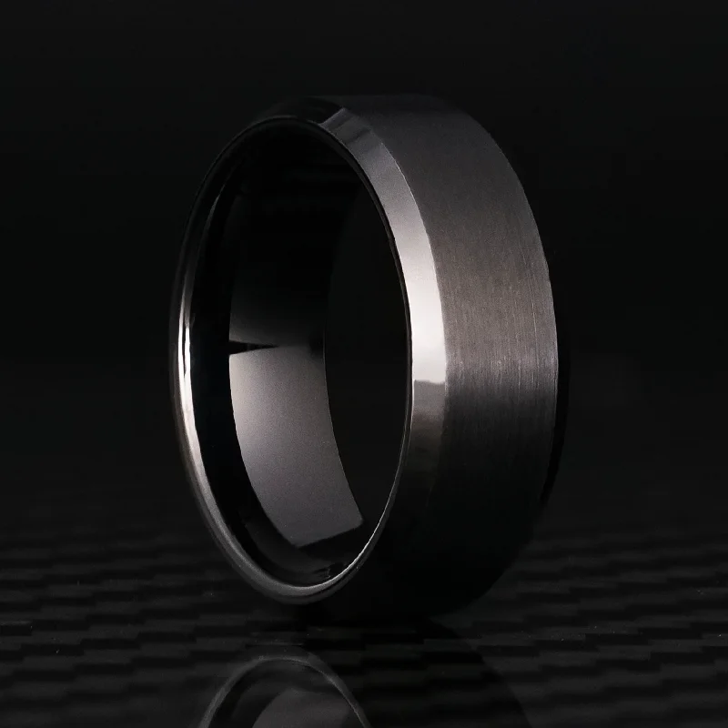 women bangles sets -8mm Beveled Black Tungsten Ring