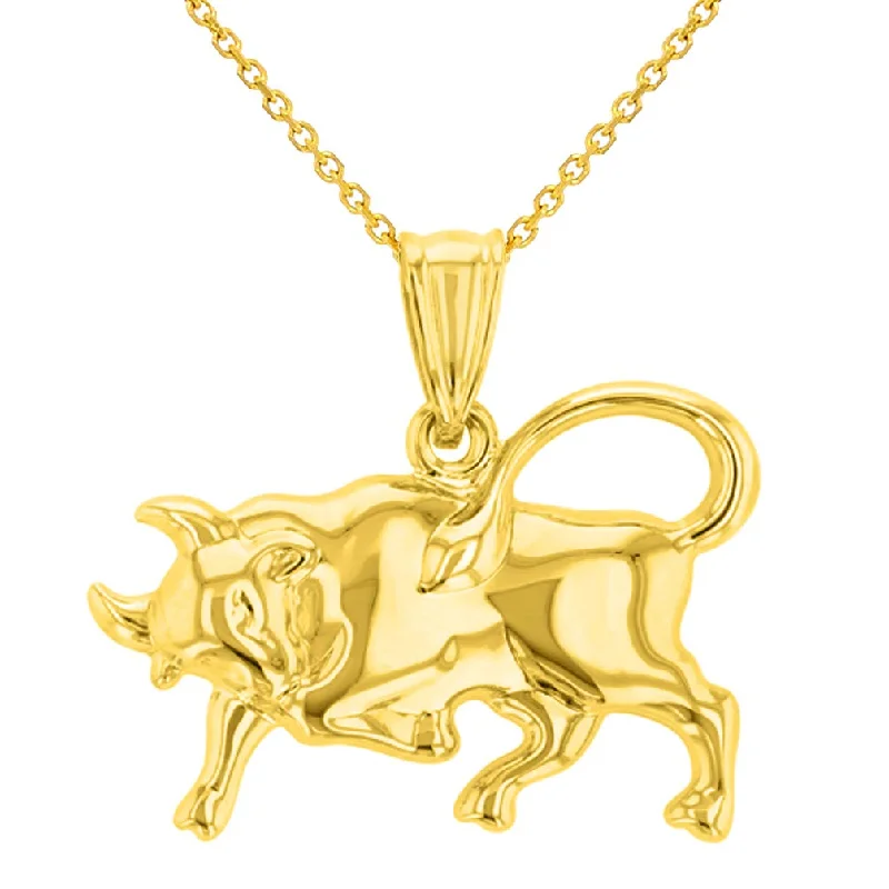 women infinity necklaces -High Polish 14k Yellow Gold 3D Taurus Zodiac Sign Bull Animal Pendant With Cable, Curb or Figaro Chain Necklace