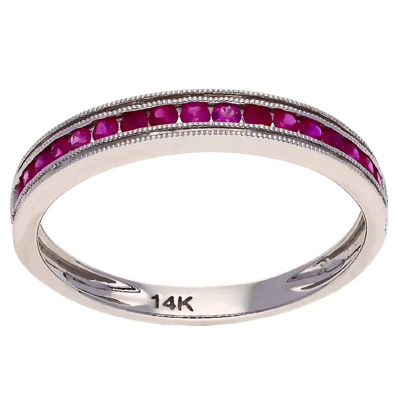 women tennis bracelets -14K White Gold Round Ruby Stackable Band Ring