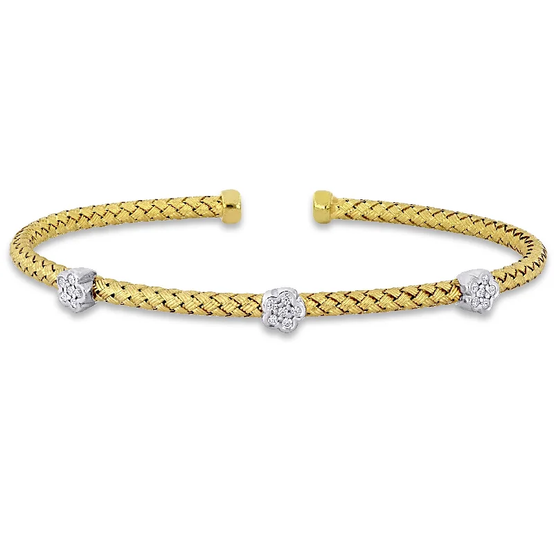 Miadora 1/2ct TGW Cubic Zirconia Weave Design Open Station Bracelet in Two-Tone Sterling Silver - 7.5 in