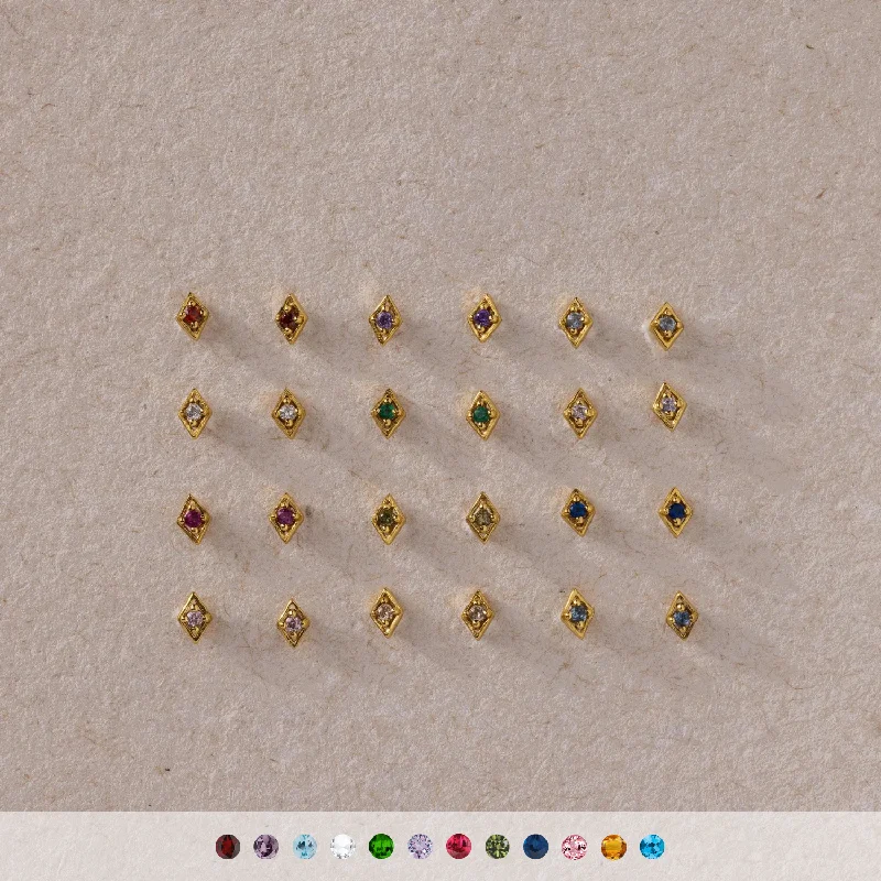 women elegant stud earrings -Geometric Birthstone Flat Back Studs