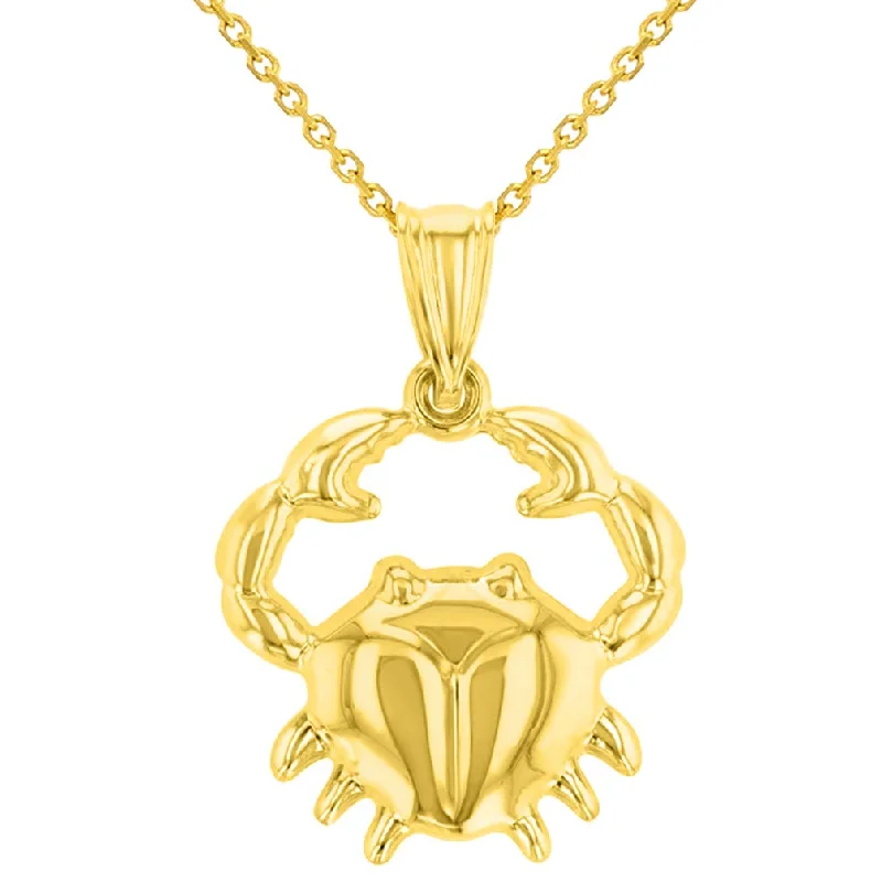 women radiant-cut necklaces -High Polish 14k Yellow Gold 3D Cancer Zodiac Sign Charm Crab Animal Pendant With Cable, Curb or Figaro Chain Necklace