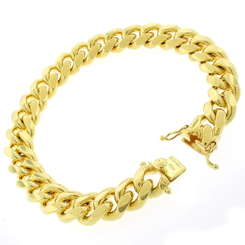 Authentic Solid Sterling Silver 12.5mm Miami Cuban Curb Link .925 Yellow Gold Thick Bracelet Chain 9"