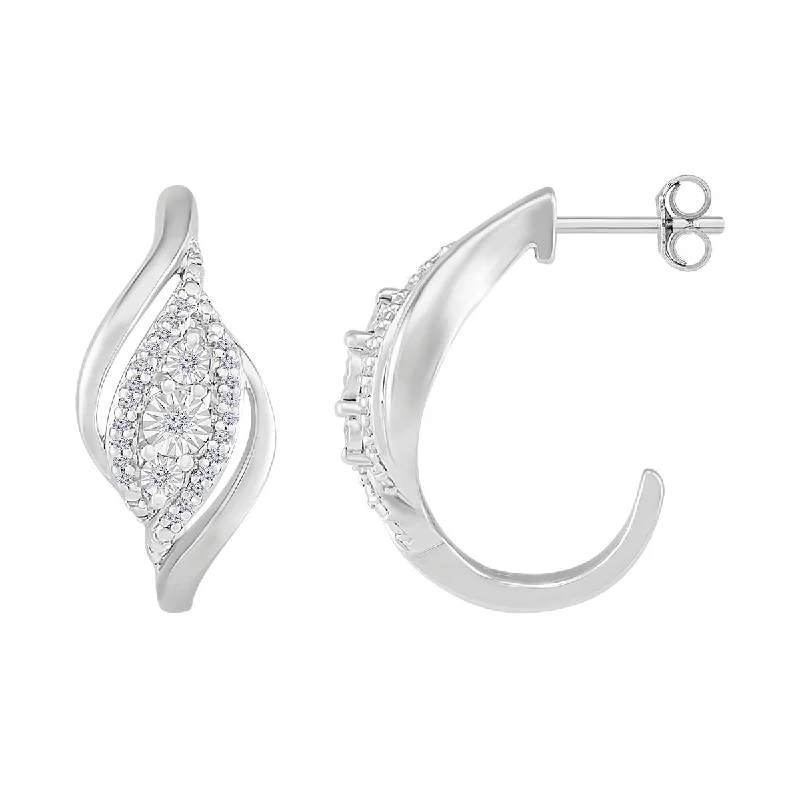 women elegant stud earrings -1/10 CTW Diamond Three Stone Earrings in Sterling Silver