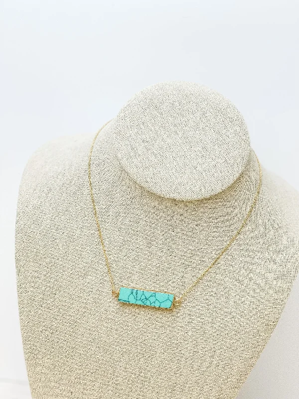 women simple chain necklaces -Semi Precious Bar Pendant Necklace - Turquoise