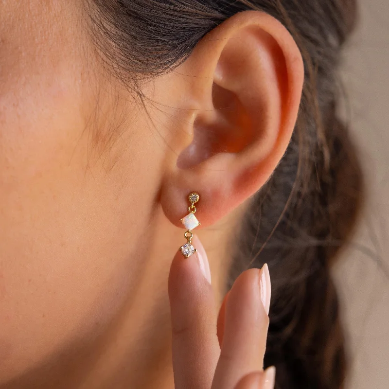 women pearl stud earrings -Opal & Diamond Drop Studs