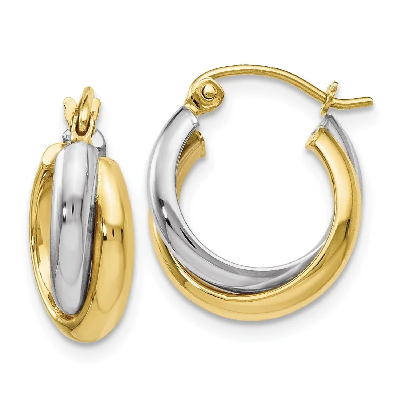 women silver earrings -10KT White and Yellow Gold 15X16MM Hinged Hoop Earrings