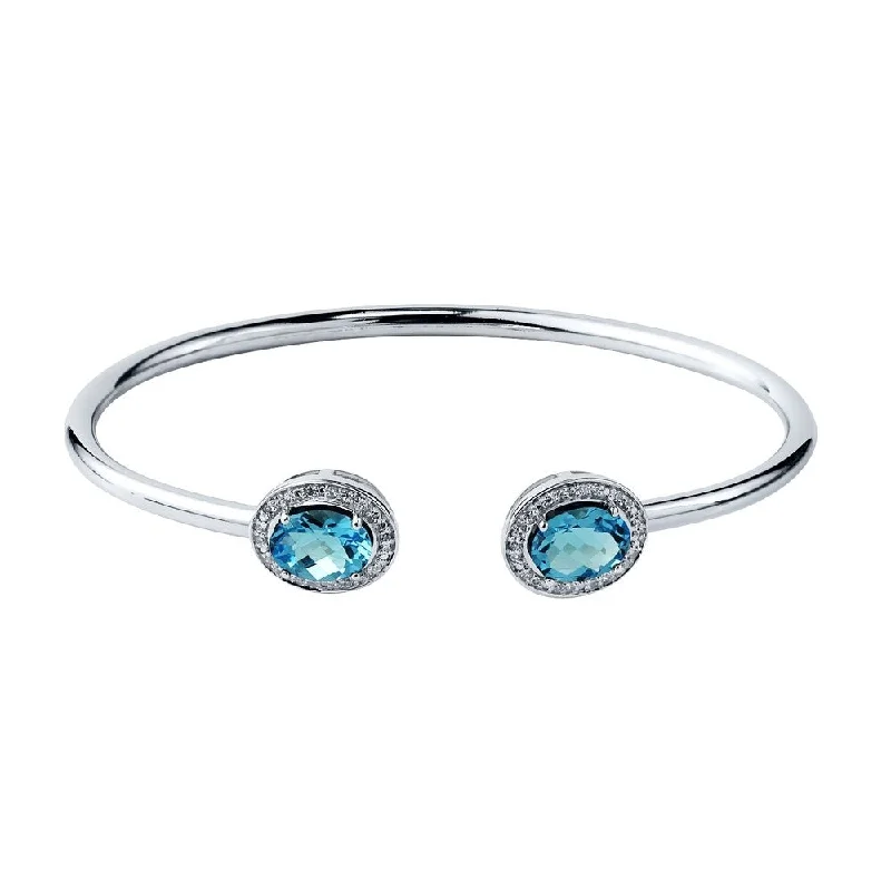 Auriya 2 1/2ct Oval Swiss Blue Topaz Gold over Silver Bangle Bracelet with Diamond Accents