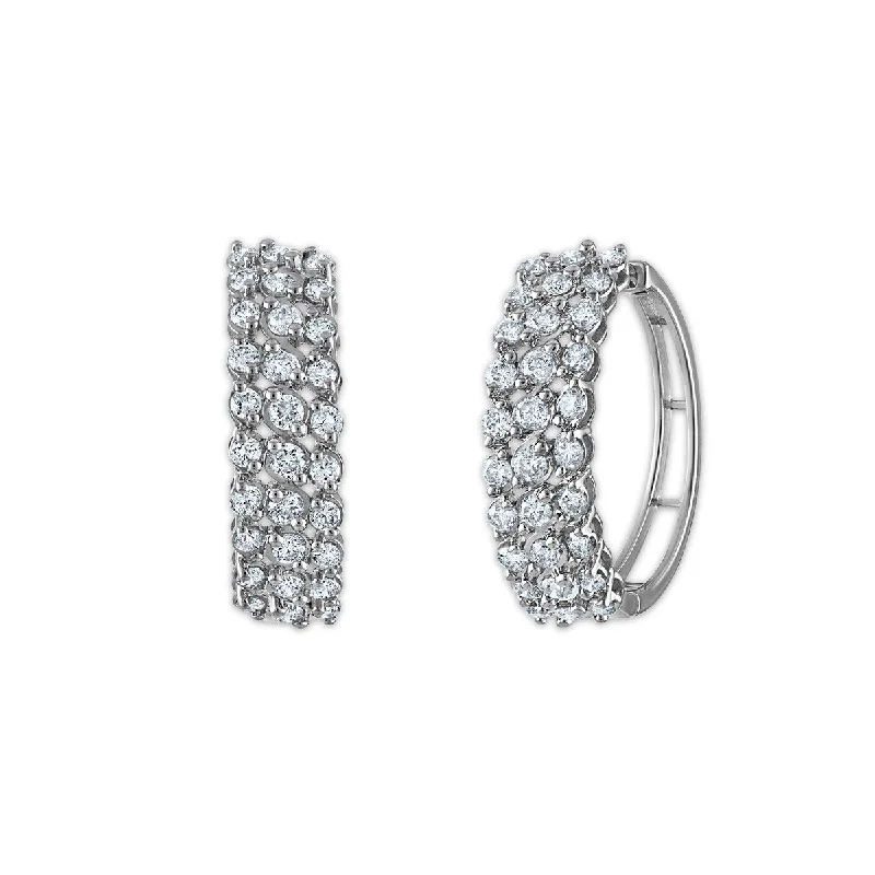 women fashion dangle earrings -2 CTW Diamond 3-row Hoop Earrings in 10KT White Gold