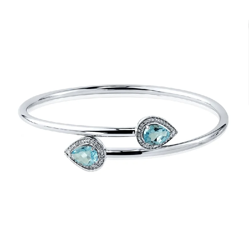 Auriya 2 1/2ct Pear-Shaped Sky-Blue Topaz Gold over Silver Bangle Bracelet with Diamond Accents