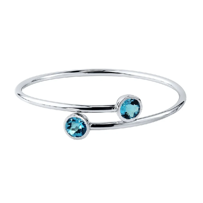 Stackable 4ct Round Swiss-Blue Topaz Bypass Bangle Bracelet by Auriya in Gold over Silver