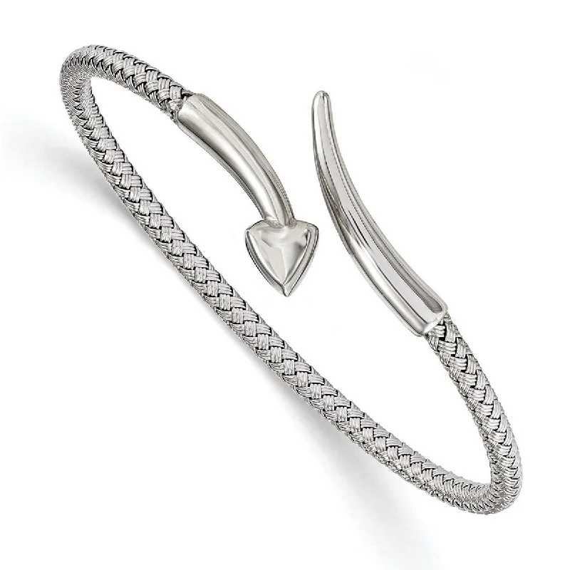 Curata 925 Sterling Silver Polished Rhodium Woven Snake Cuff Bangle Bracelet