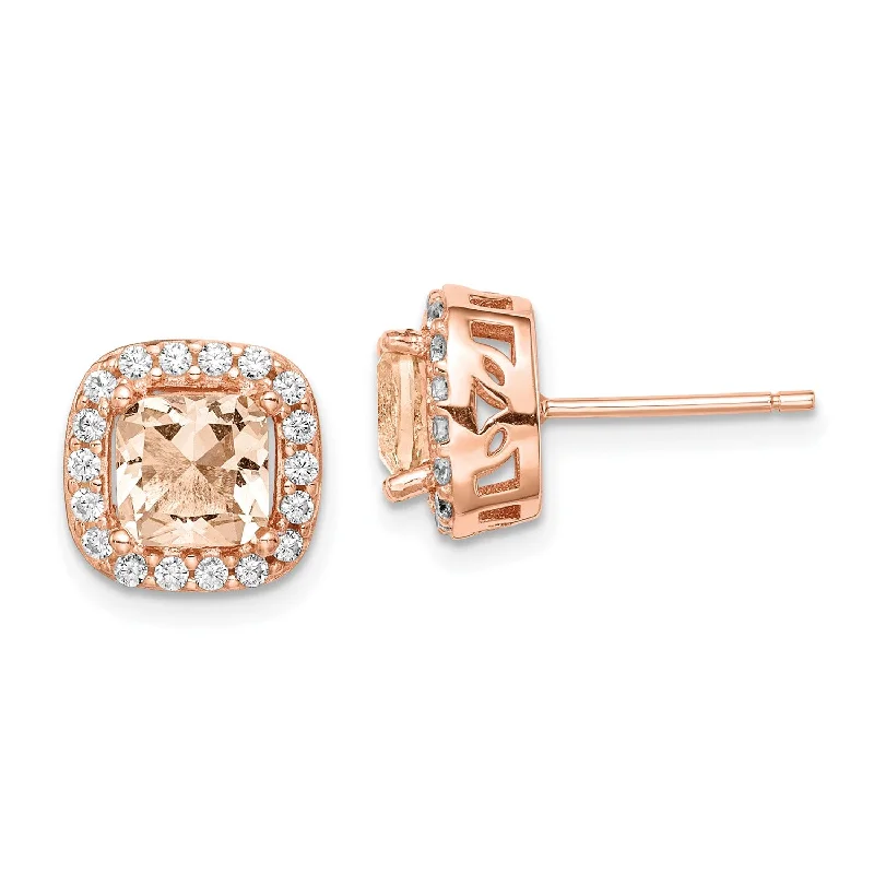 women cubic zirconia earrings -Rosetone Sterling Silver Square Cubic Zirconia 10MM Halo Stud Earrings