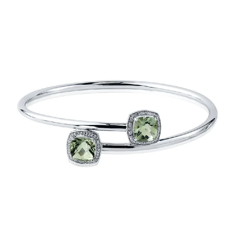 Auriya 4ct Green Cushion Amethyst Gold over Silver Bangle Bracelet with Diamond Accents