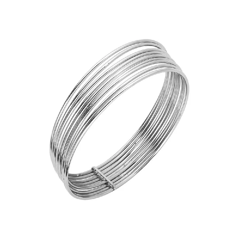 Curata 925 Sterling Silver 8" Rhodium Plated 9 Pc Polished Attached Slip-on Bangle Bracelet Set