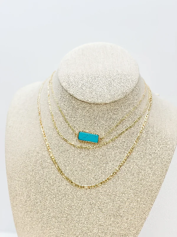 women trendy necklaces -Stone Gold Layered Necklace - Turquoise