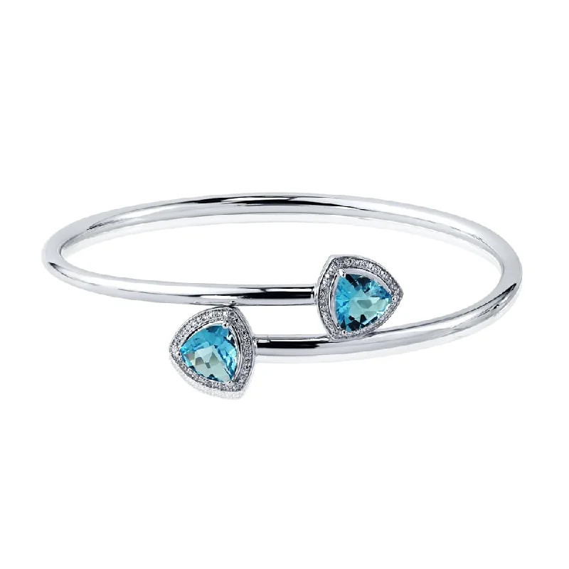 Auriya 3 3/4ct Trillion-Cut Swiss-Blue Topaz Gold over Silver Bangle Bracelet with Diamond Accents