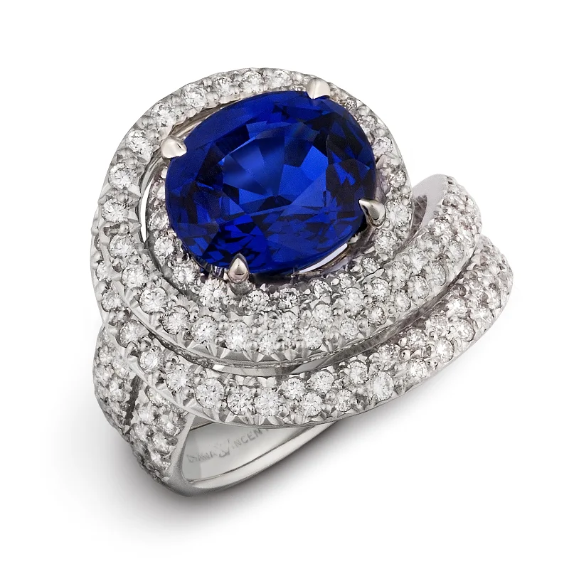 women emerald engagement rings -Burma Blue Sapphire Diamond Ring