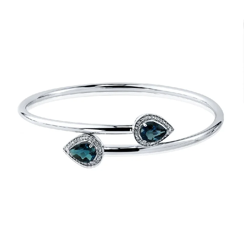 Auriya 2 1/2ct Pear-Shaped London-Blue Topaz Gold over Silver Bangle Bracelet with Diamond Accents