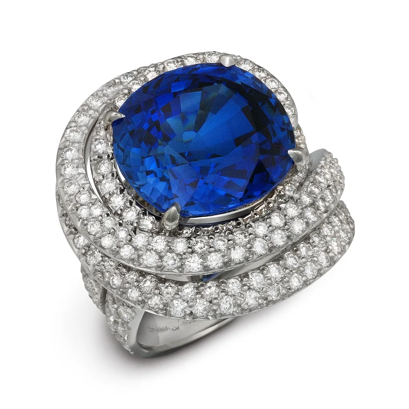 women unique engagement rings -Large Burma Blue Sapphire and Diamond Ring