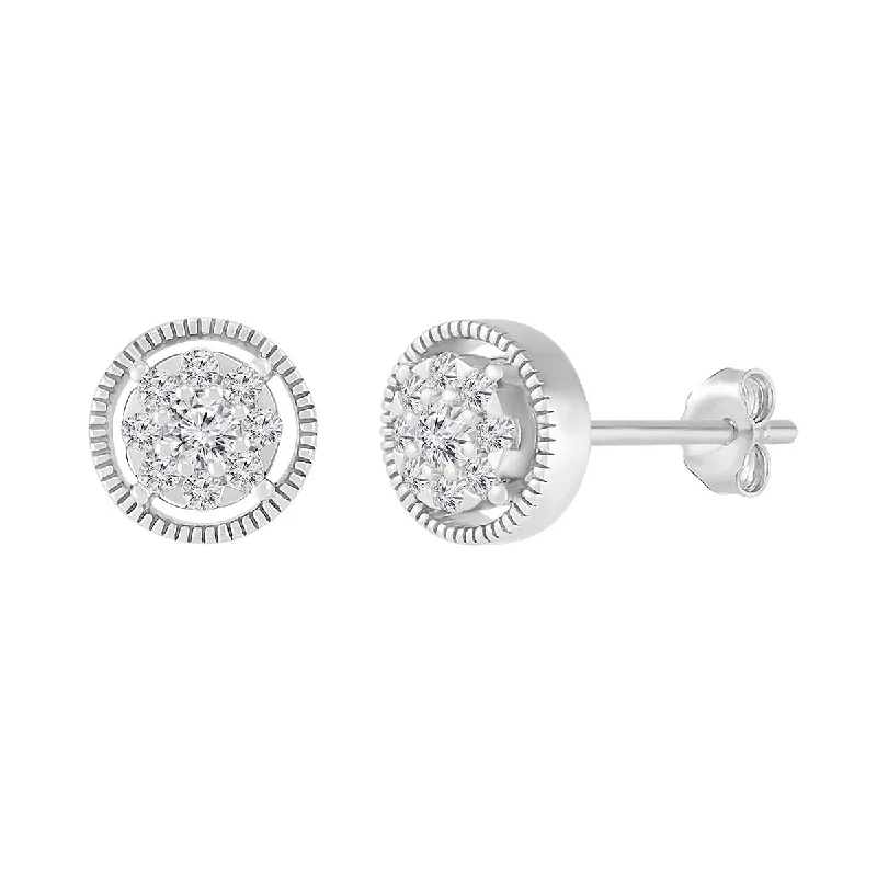 women long earrings -1/4 CTW Diamond Cluster Stud Earrings in 10KT White Gold