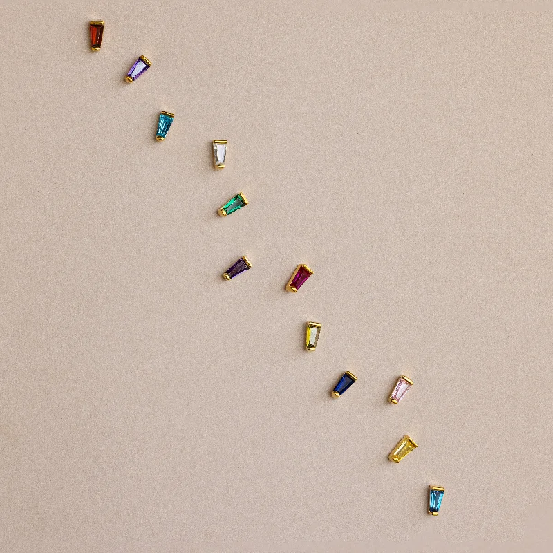 women affordable gold earrings -Tapered Baguette Birthstone Studs