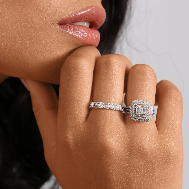 women pave engagement rings -Cushion Cut Diamond Ring with Halo