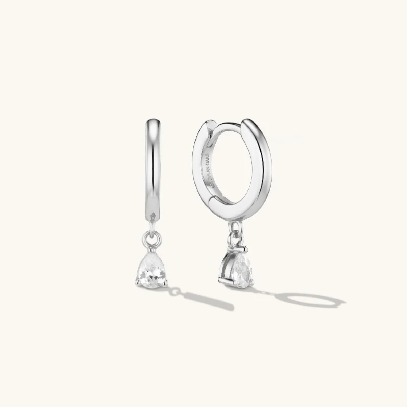 women heart-shaped earrings -Crystal Drop Hoop Earrings Silver