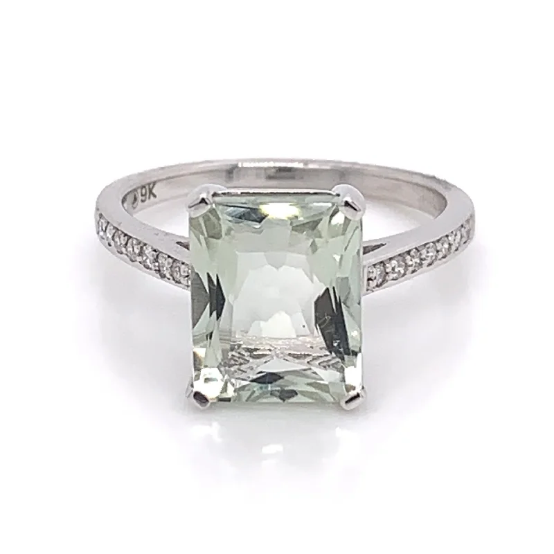 women classic princess-cut engagement rings -9ct White Gold 2.90ct Green Amethyst and Diamond Ring