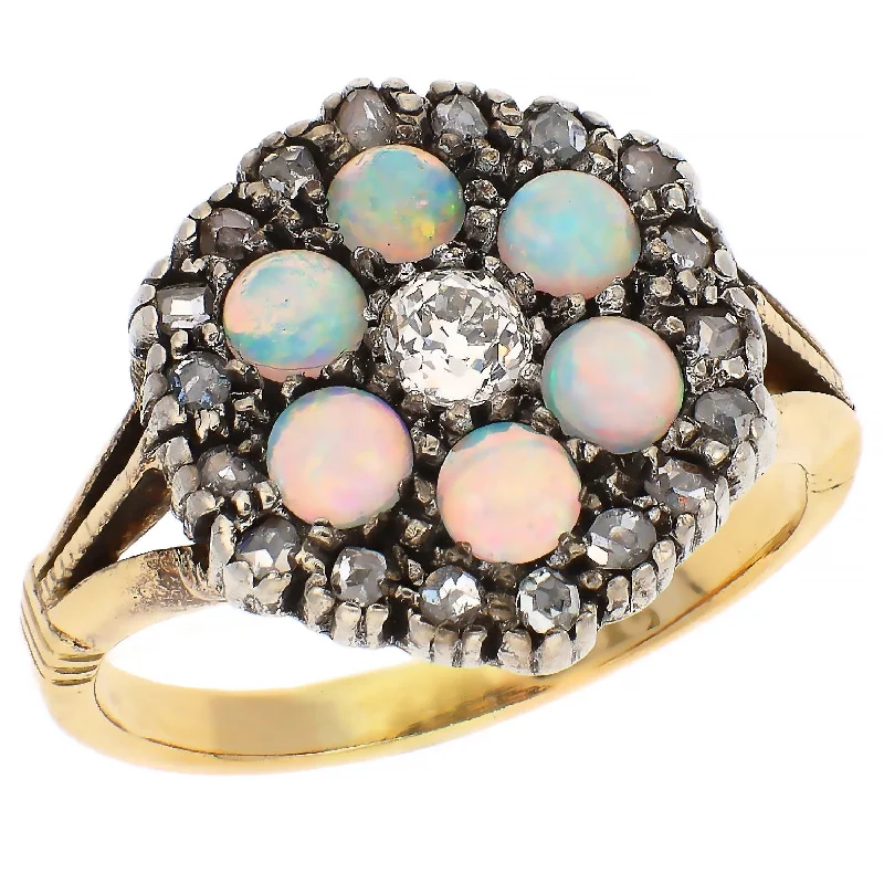 women eco-friendly bracelets -Vintage 18K Yellow Gold Diamond and Opal Ring