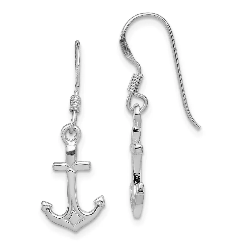 women gemstone earrings -Sterling Silver 30X10MM Anchor Earrings