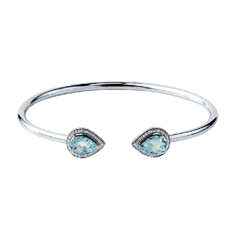 Auriya 2ct Pear-cut Sky-Blue Topaz Gold over Silver Bangle Bracelet with Diamond Accents