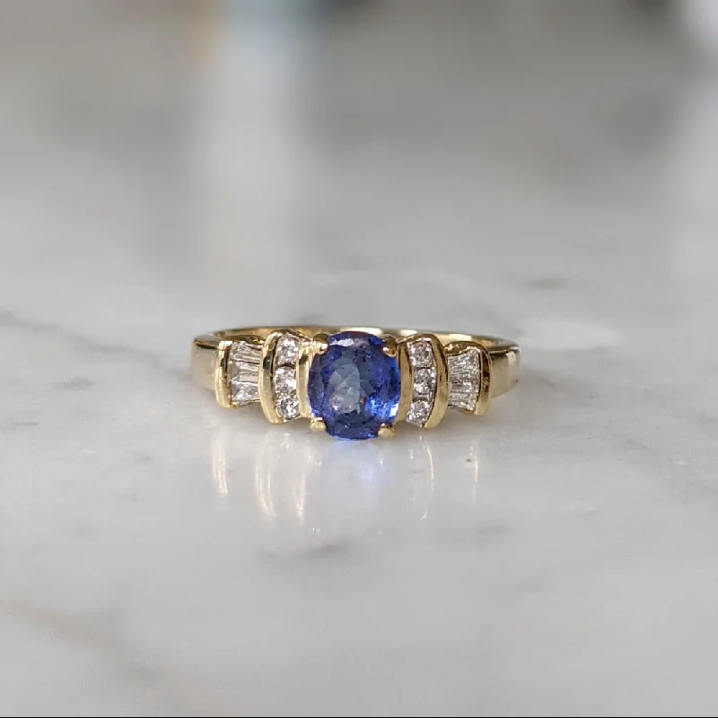 women vintage-inspired engagement rings -Antique 14K Oval Cut Tanzanite and Diamond Ring