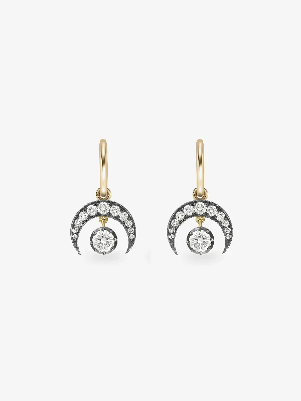 women gemstone stud earrings -Crescent Moon Diamond & Blackened Gold Gypset Hoop Earrings